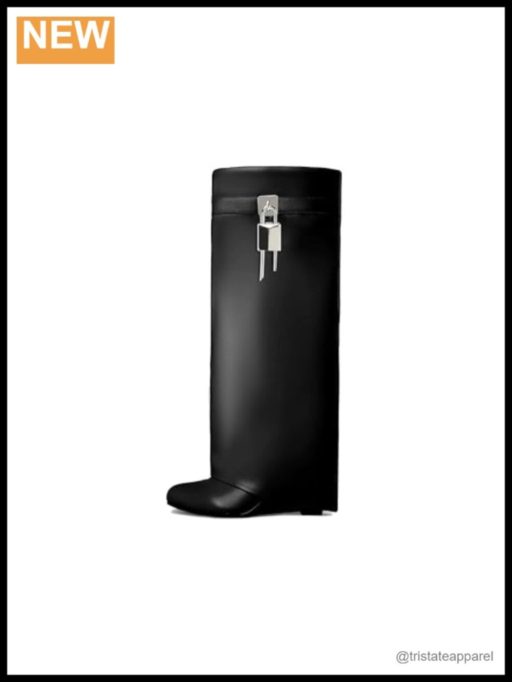 Fold Over Wedge Knee High Boots Vegan Leather Padlock Slouchy Pull-On